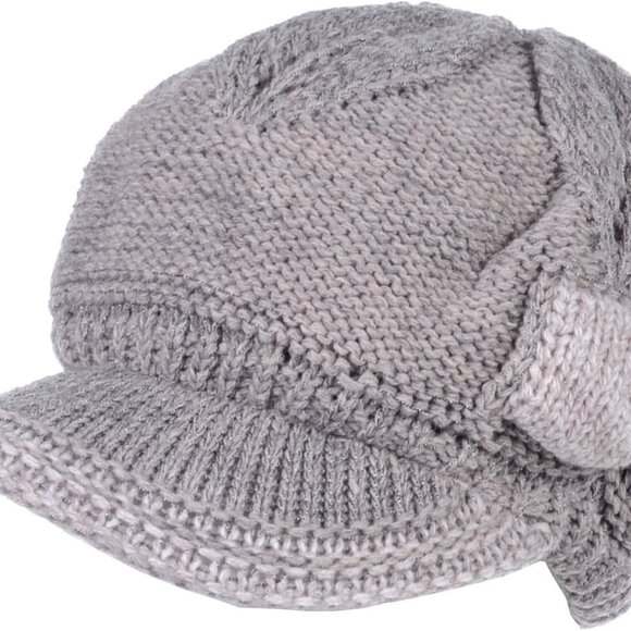 Accessories - BYOS Womens Winter Chic Cable Warm Fleece Lined Crochet Knit Hat W/Visor Newsboy